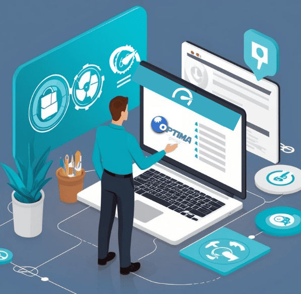 Homme qui utilise le logiciel Optima GMAO avec efficacité et rapidité